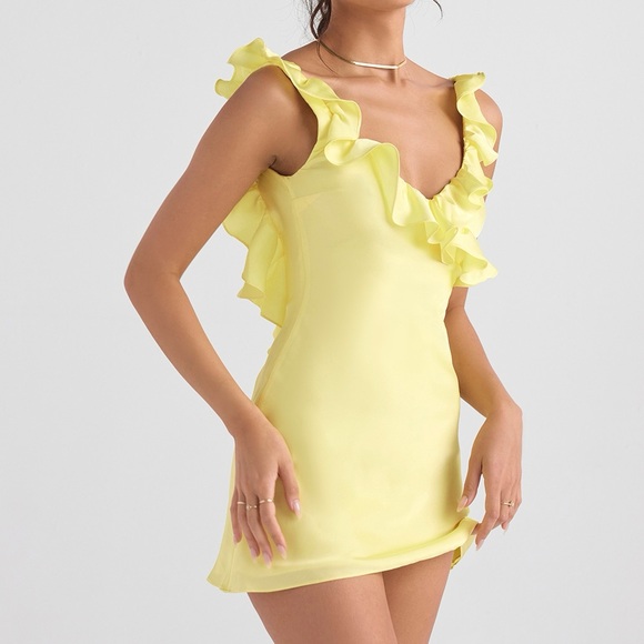 House of CB ‘Tink’ Buttercup Satin Ruffle Mini Dress - Picture 7 of 16
